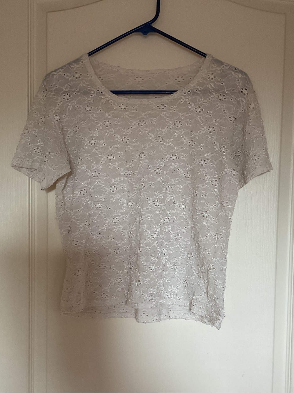 Women's White Lace Short-Sleeve Top